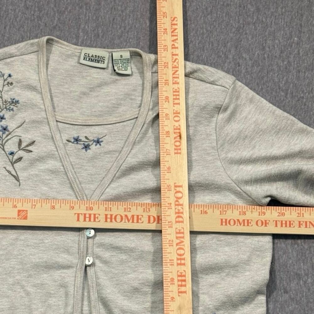 Vintage Classic Elements Womens S Mock Layered Top Embroidered Floral Blue Gray